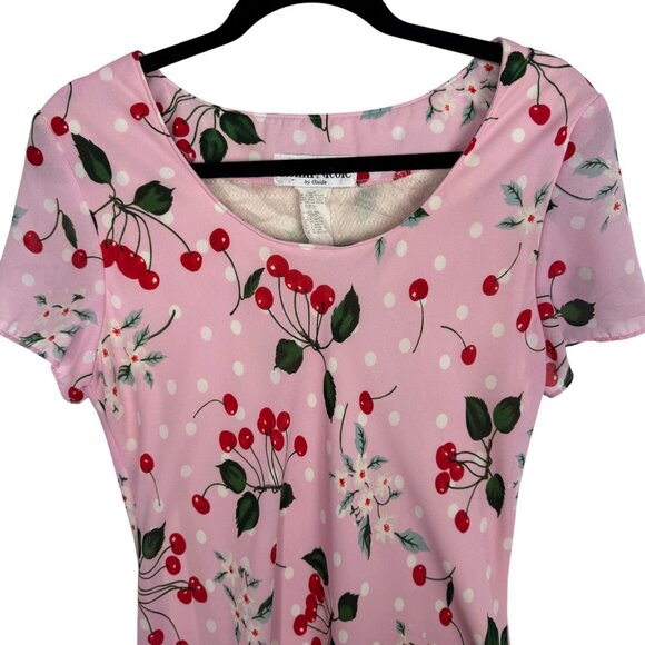 VTG Softgirl Cottagecore Ronni Nicole By Ouida Pink Cherry Print Maxi Dress Sz8 - Picture 2 of 9